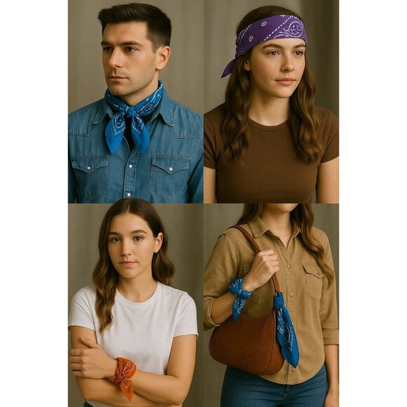 Orange Green Yellow Colorful Bandanas 21x21 Inch Square Western Style - Picture 5 of 7